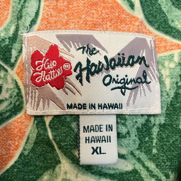 Hilo Hattie Men Monstera Aloha Hawaiian Floral Shirt Size XL Orange Green SP EXC - Picture 6 of 10